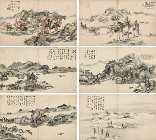 王泽（1759～1842） 1834年作 山水漫兴册 （六帧） 镜片 水墨纸本·设色纸本