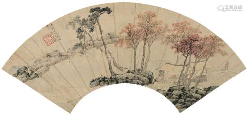 张崟（1761～1829） 溪山隐居图 扇页 设色纸本