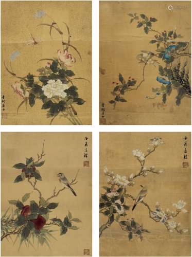 蒋廷锡（1669～1732）（款） 花鸟小品 （四帧） 镜片 设色绢本
