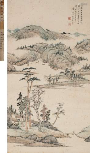 朱鹤年（1760～1844） 1836年作 湖山云景图 立轴 设色纸本