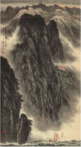 岑学恭（1917～2009） 1986年作 峡江风烟图 立轴 设色纸本