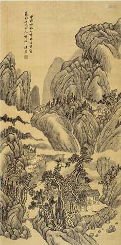 汪昉（1799～1877） 1874年作 深山读书图 立轴 水墨绢本