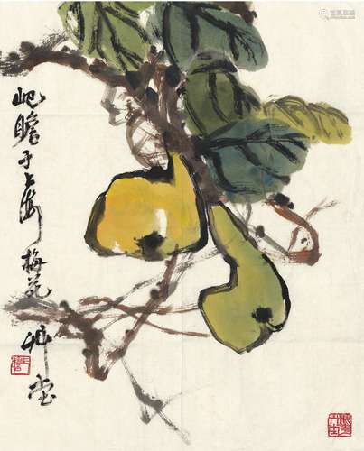 朱屺瞻（1892～1996） 葫芦图 画心 设色纸本