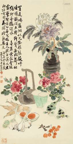 蒋通夫（1886～1963） 花果图 立轴 设色纸本