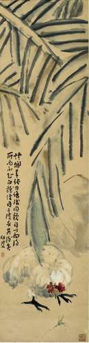 谭组云（1876～1949） 螳螂白鸡图 立轴 设色纸本