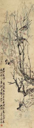 赵云壑（1874～1955） 1906年作 柳燕图 立轴 设色纸本