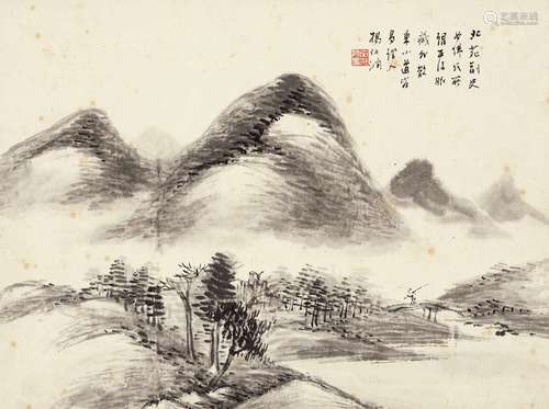 杨伯润（1837～1911） 湖山小桥图 立轴 水墨纸本