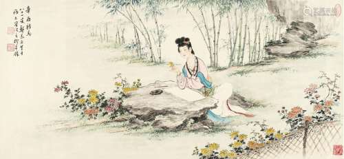郑慕康（1901～1982） 1981年作 竹林仕女图 镜片 设色纸本