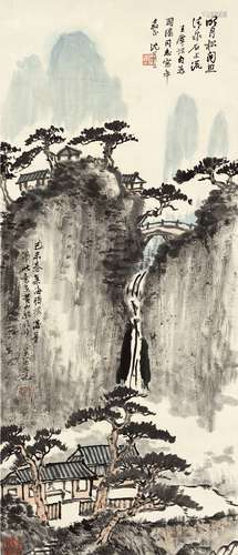 沈迈士（1891～1986） 清泉石上流 镜片 设色纸本