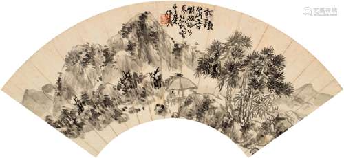 蒲华（1832～1911） 松韵泉音图 扇页 水墨纸本