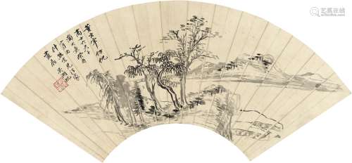 吴湖帆（1894～1968） 1933年作 拟董其昌山水 扇页 水墨纸本