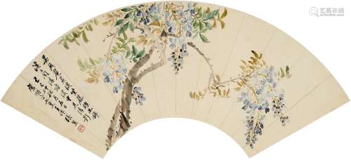 张熊（1803～1886） 1869年作 紫藤图 扇页 设色纸本