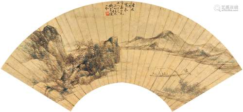 任预（1853～1901） 1880年作 泛舟图 扇页 设色泥金纸本