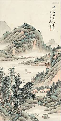 涤心法师（1879～1937后） 溪山渔隐图 立轴 设色纸本