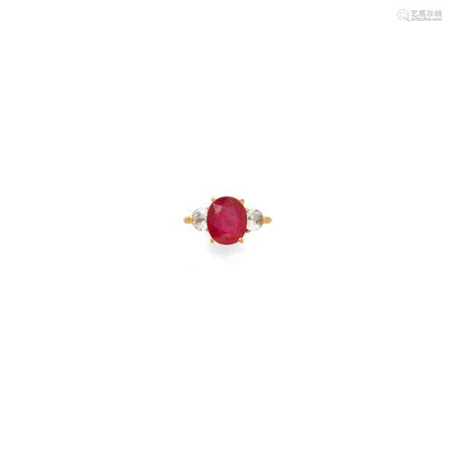 RUBY AND DIAMOND RING, ca. 1970.