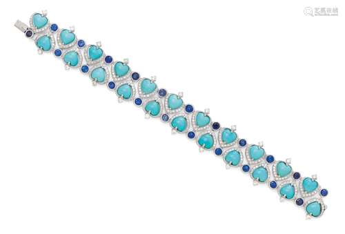 TURQUOISE, SAPPHIRE AND DIAMOND BRACELET.