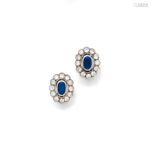 SAPPHIRE AND DIAMOND EARRINGS, ca. 1960.