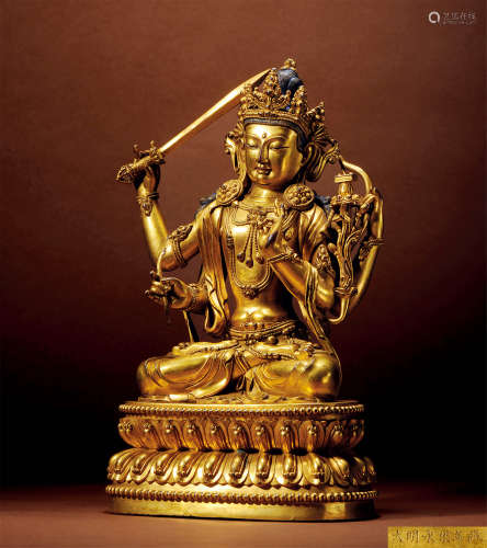 十七世紀 漢藏 銅鎏金文殊菩薩  