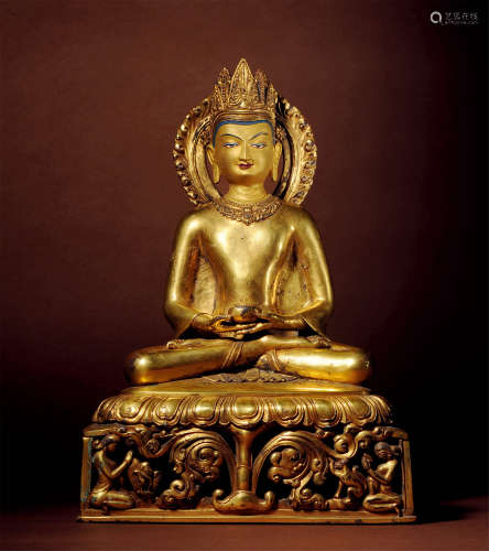十五世紀 西藏 銅鎏金阿彌陀佛
