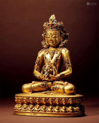 十六世紀 西藏 銅鎏金嵌綠松石無量壽佛