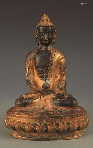 A FINE BRONZE TIBETAN BHAISAJYAGURU BUDDHA