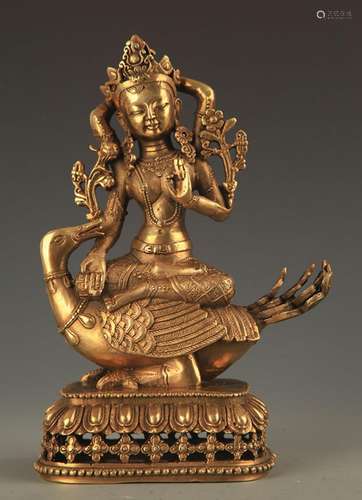 A FINE TIBETAN BRONZE BRAHMA FIGURE