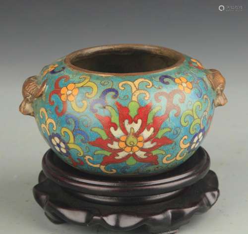 A CLOISONNE ENAMEL FLOWER CARVING BRONZE CENSER