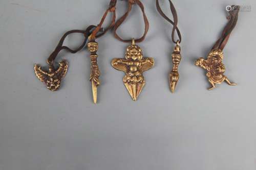 GROUP OF FIVE VAJRA AND PHURBA AMULET PENDANT