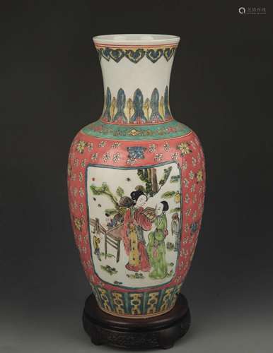 FAMILLE VERTE STORY PAINTED GUAN YIN STYLE VASE