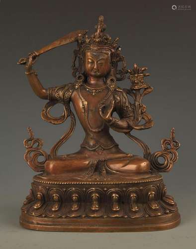 A FINELY CARVED MANJUSHRI BRONZE STATUE