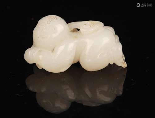 A BOY WITH LOTUS FIGURE WHITE JADE PENDANT