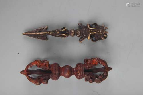 SET OF BRONZE TIBETAN BUDDHA PHURBA