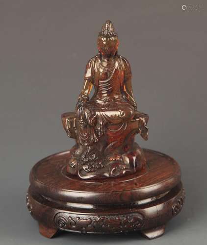 A FINE OPTIMIZE AMBER GUAN YIN STATUE