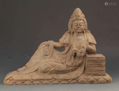 A FINELY STONE CARVING MANJUSHRI STATUE