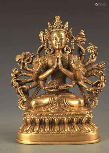 A FINE BRONZE TIBETAN CUNDHI BODHISATTVA