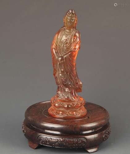 A FINE OPTIMIZE AMBER GUAN YIN STATUE