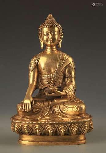 A FINE BRONZE TIBETAN BHAISAJYAGURU BUDDHA