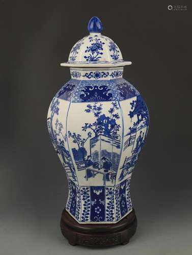 BLUE AND WHITE CHARACTER PATTERN GENERAL TYPE VASE