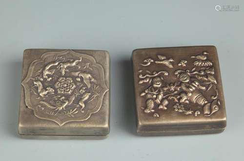 PAIR OF FINELY CARVED BRONZE TEA BOX