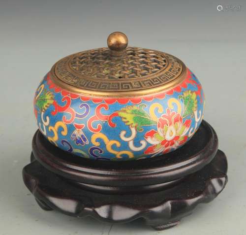 A CLOISONNE ENAMEL LOTUS AROMATHERAPY BURNER