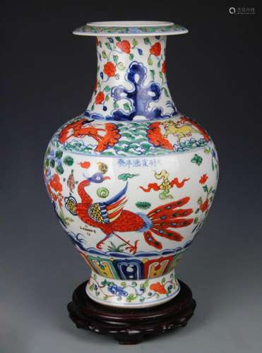 DOU CAI FLOWER AND BIRD PAINTED DECORATIONAL VASE