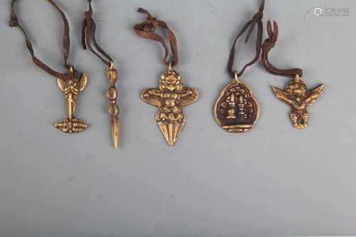 GROUP OF FIVE VAJRA AND PHURBA AMULET PENDANT