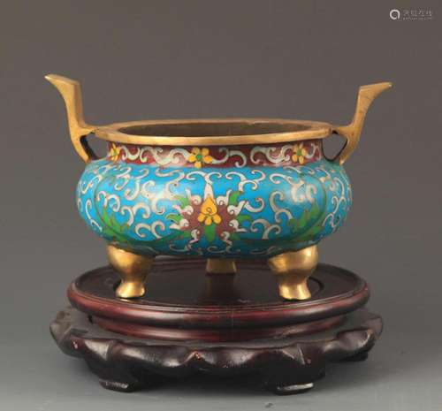 A FINE BRONZE FAIENCE COLOR DOUBLE EAR CENSER