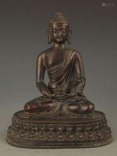 A FINE BRONZE TIBETAN BHAISAJYAGURU BUDDHA