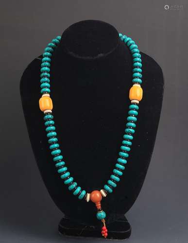 A TURQUOISE WITH BEE WAX NECKLACE