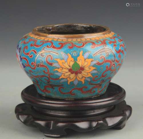 A BRONZE CLOISONNE ENAMEL LOTUS PATTERN CENSER