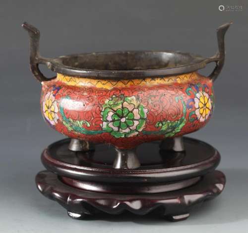 A REAR TRIPOD CLOISONNE ENAMEL CENSER