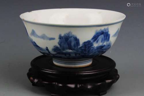 BLUE AND WHITE LANDSCAPE CHARACTER BOWL