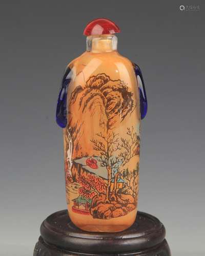 A LANDSCAPE PAINTED GLASS SNUFF BOTTLE