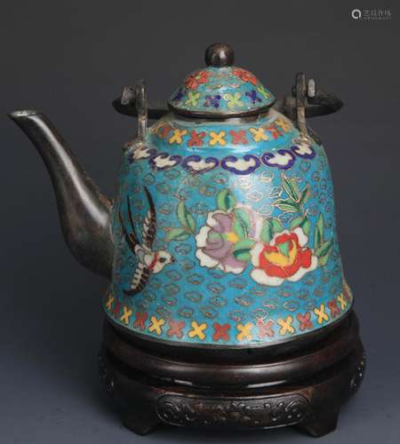 A BRONZE CLOISONNE ENAMEL WATER KETTLE